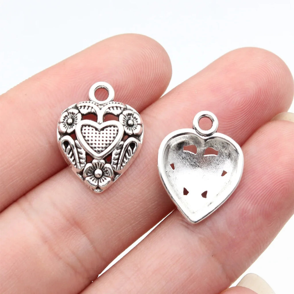 18x14mm 1.05g Antique Silver Zinc Alloy Leaf Flower Heart Charm Pendant for DIY Jewelry Making