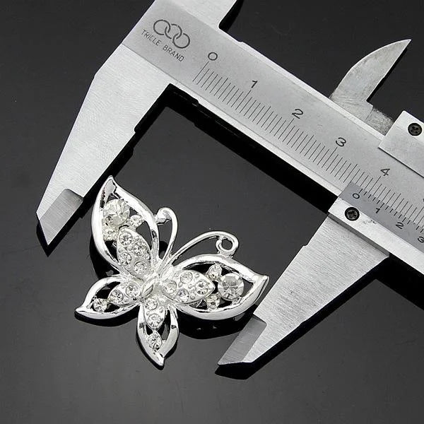 Elegant Silver Plated Rhinestone Butterfly Brooch, Korean Style Crystal Lapel Pin Corsage For Suits Gift