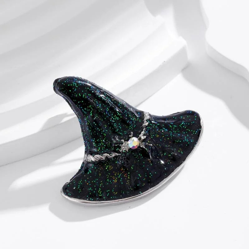 Cute Halloween Witch Hat Alloy Enamel Rhinestone Brooch, Dark Ghost Style Lapel Pin Corsage Gift