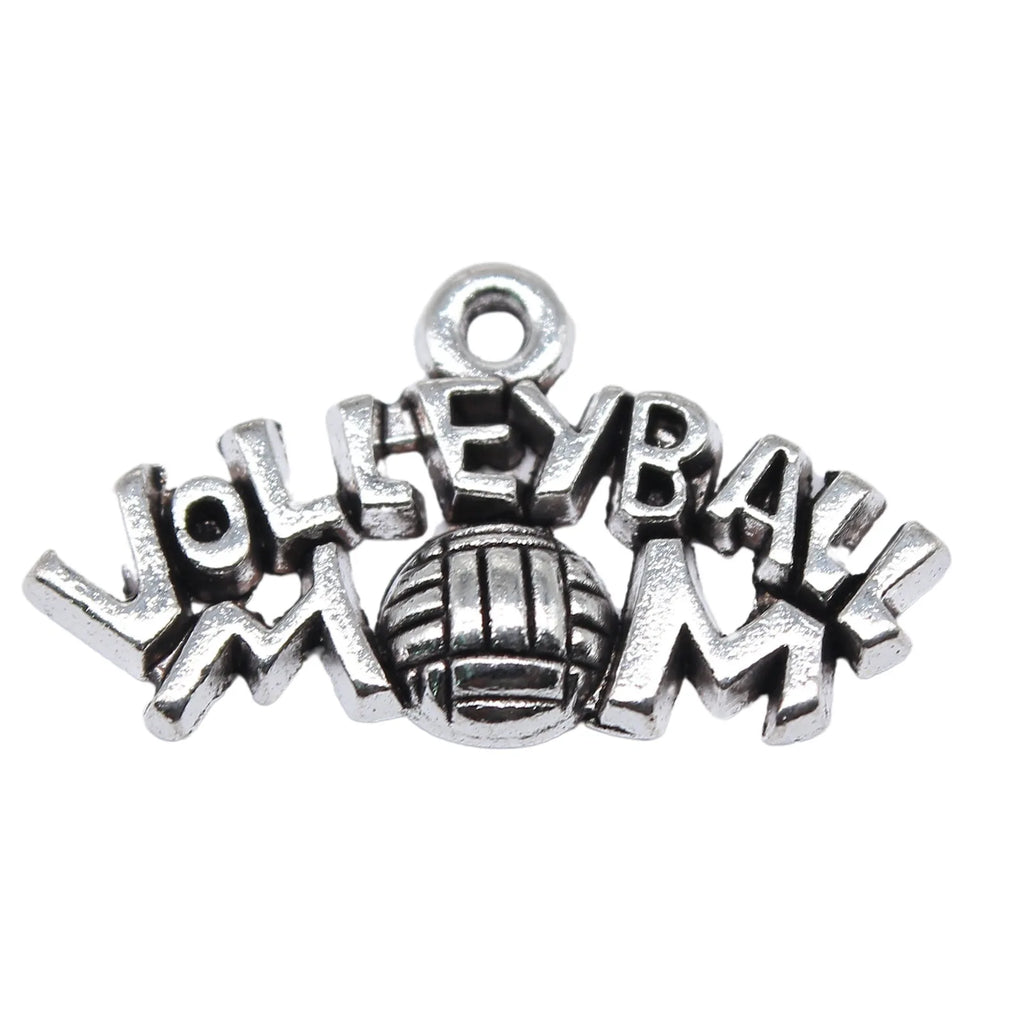 25x14mm 1.4g Antique Silver Zinc Alloy Volleyball MOM Charm Pendant for DIY Sports Jewelry Making