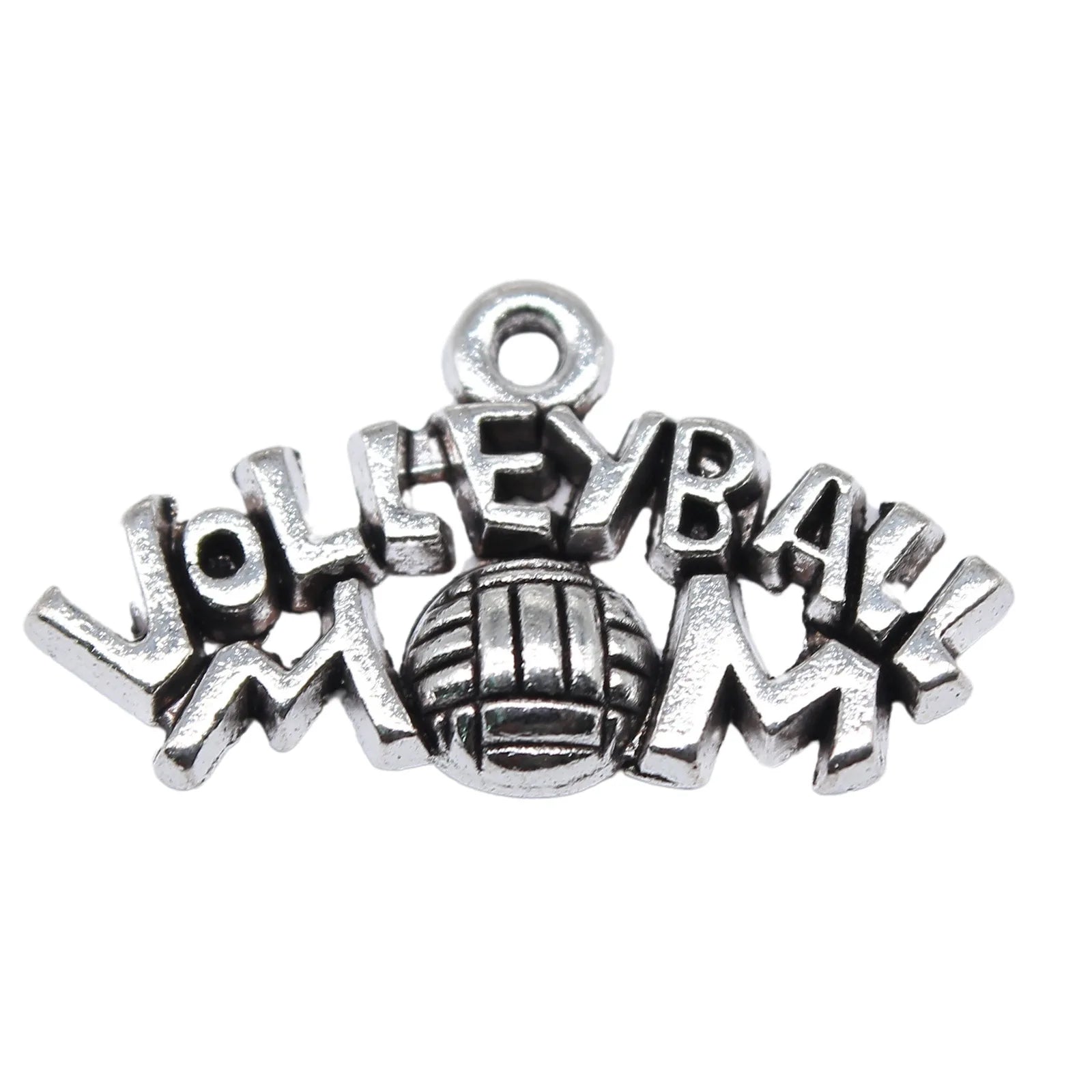 25x14mm 1.4g Antique Silver Zinc Alloy Volleyball MOM Charm Pendant for DIY Sports Jewelry Making