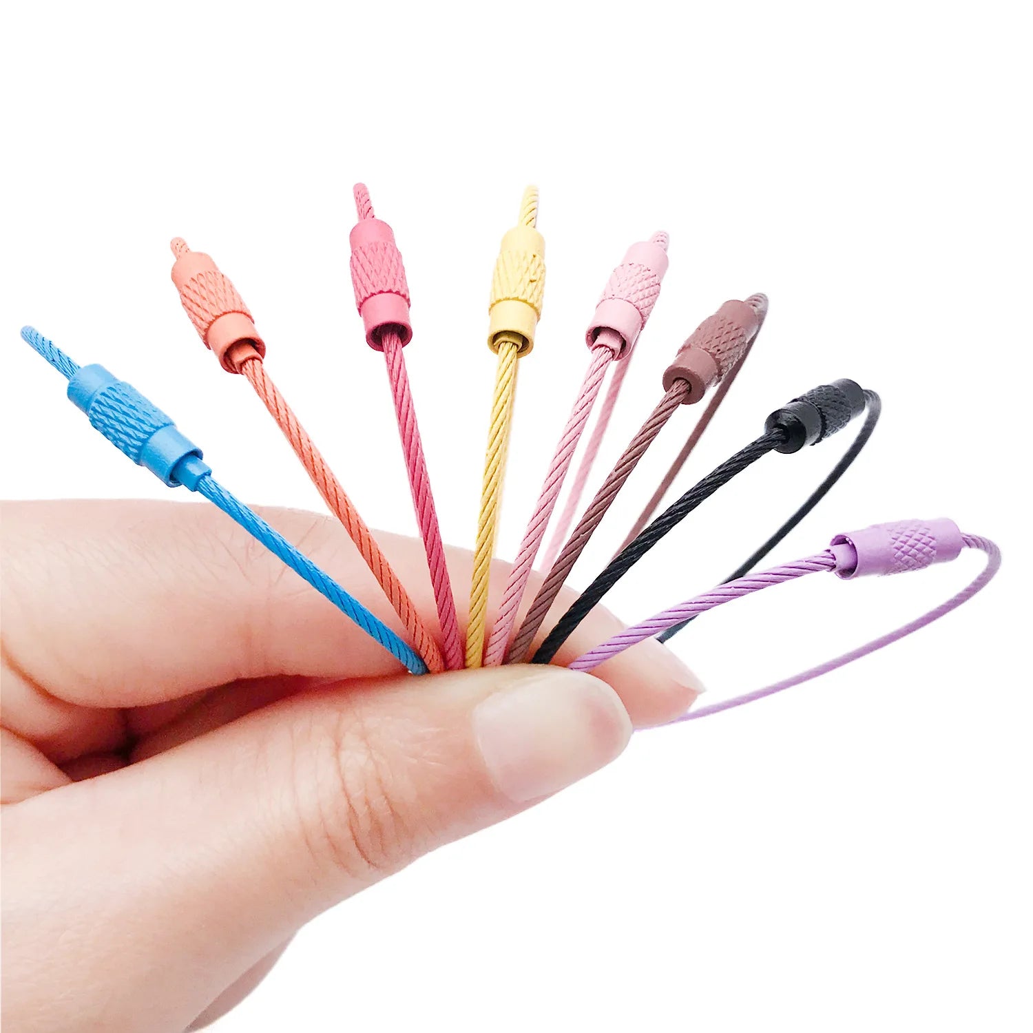 Zinc Alloy Color Enamel Screw Lock Wire Rope Key Ring Connector for DIY Bag Charm Keychain