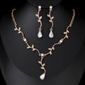 Elegant Silver Branch Leaf Zircon Crystal Teardrop Earrings And Necklace Jewelry Set For Wedding Party Gift
