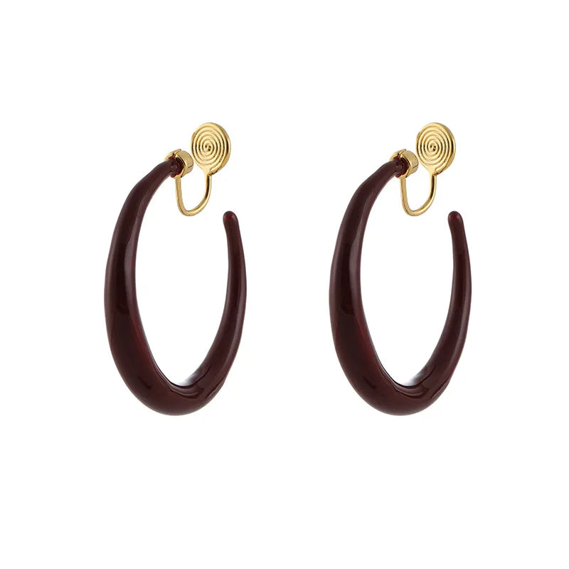 Vintage Red Enamel Spiral Hoop Stud & Clip On No Piercing Alloy Fall Winter Statement Earrings