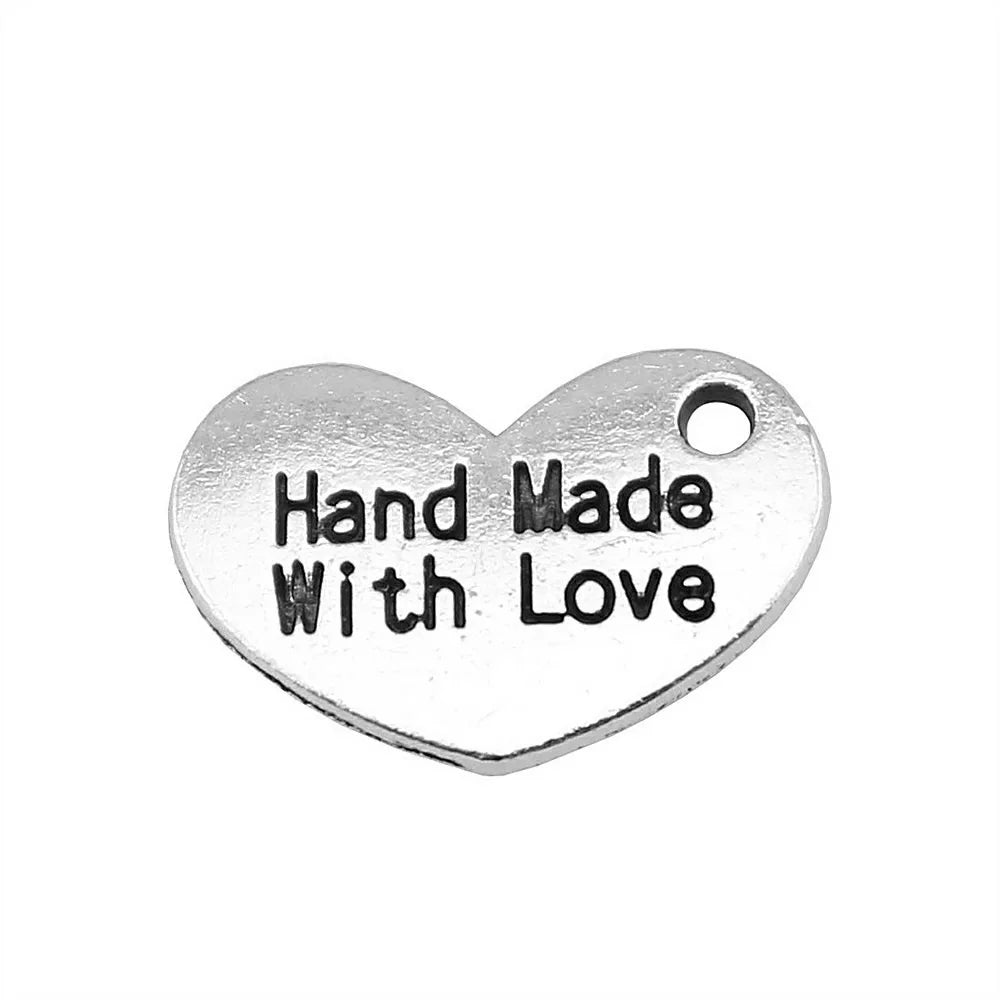 15x10mm 0.9g Zinc Alloy Handmade with Love Heart Charm Pendant for DIY Bracelet Necklace Making