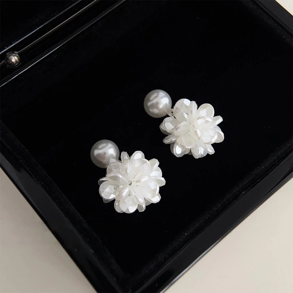 Sweet Floral Resin Hydrangea Drop Earrings With High Gloss Pearls Handmade Summer Jewelry