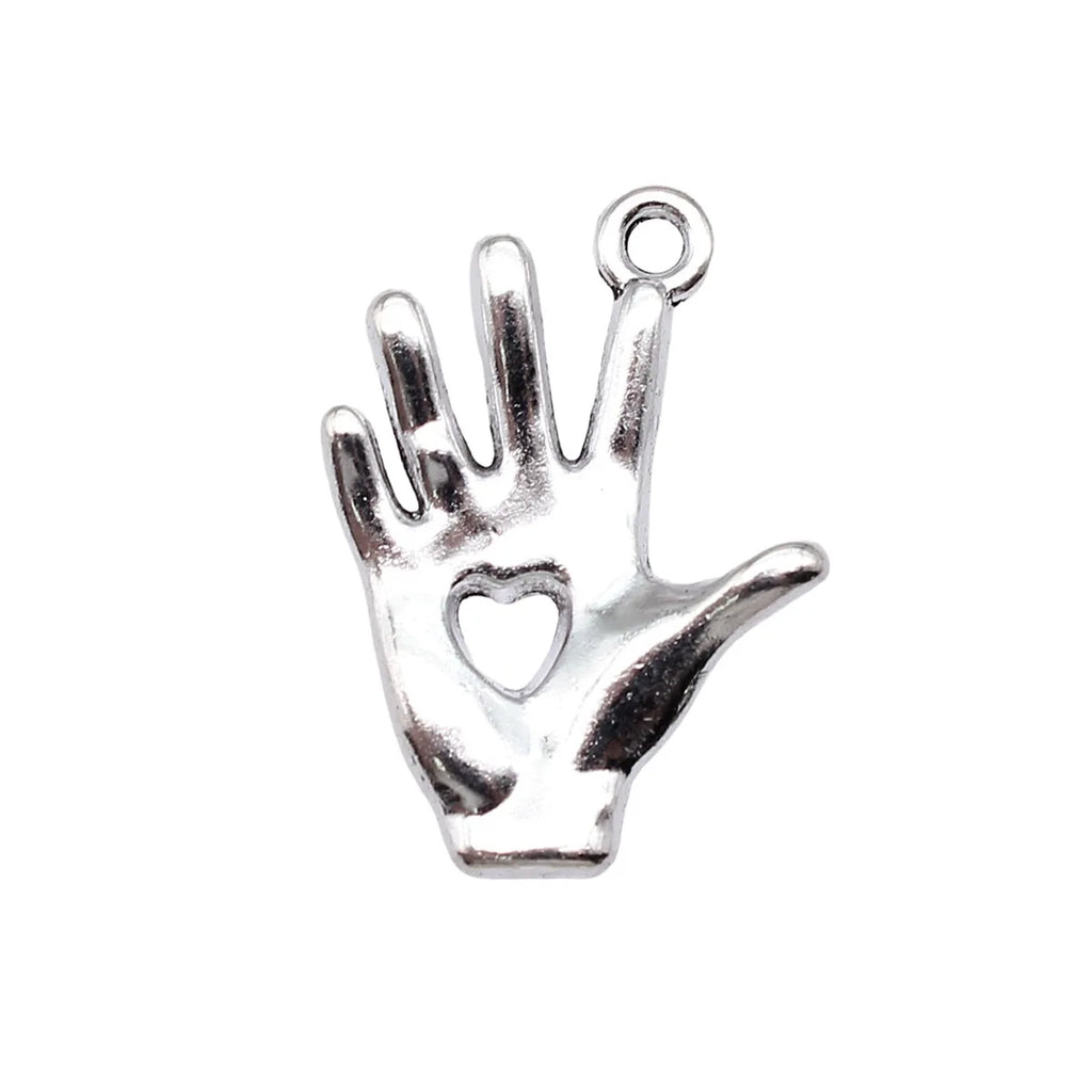25x35mm 5.9g Antique Silver Zinc Alloy Heart Hand Charm Pendant for DIY Necklace Jewelry Making