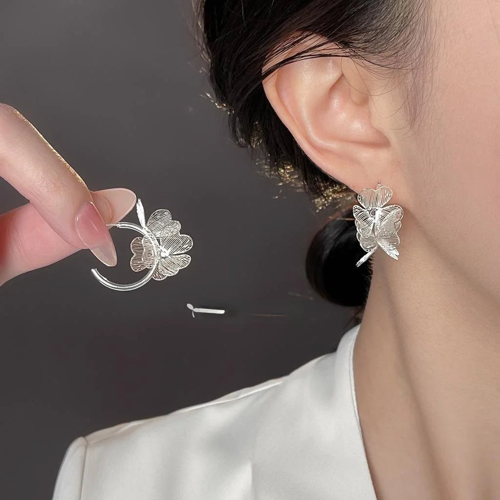 Vacation Style Hollow 3D Geometric Flower Copper Drop Earrings