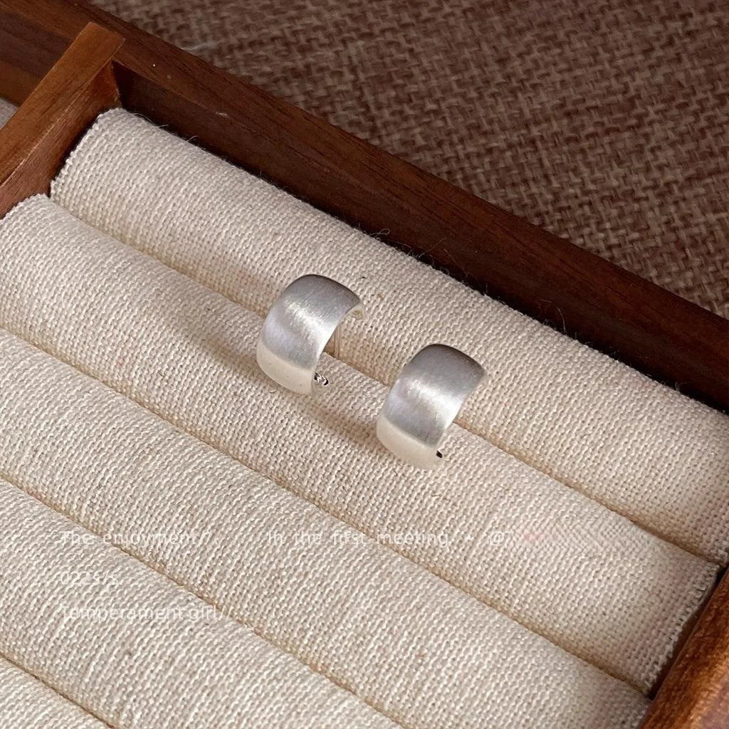 Trendy Brushed Matte 14K Plated Copper Geometric Round Stud Earrings