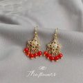 Vintage Ethnic New Chinese Red Agate Micro Pave Zircon Tassel Drop Earrings Geometric Ring Design