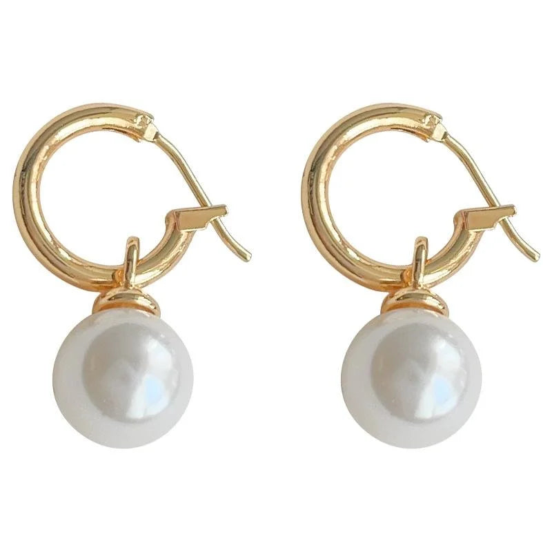 14K Gold Plated Copper Round Geometric Glass Pearl Drop Earrings Light Luxury Handmade Jewelry