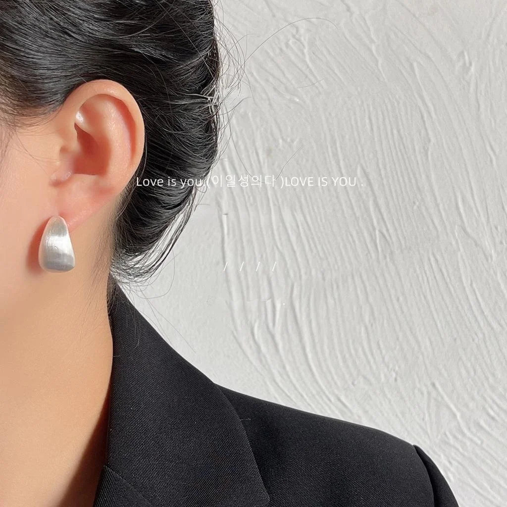 14K Plated Copper Brushed Water Drop Stud Earrings Minimalist Geometric Oval Jewelry