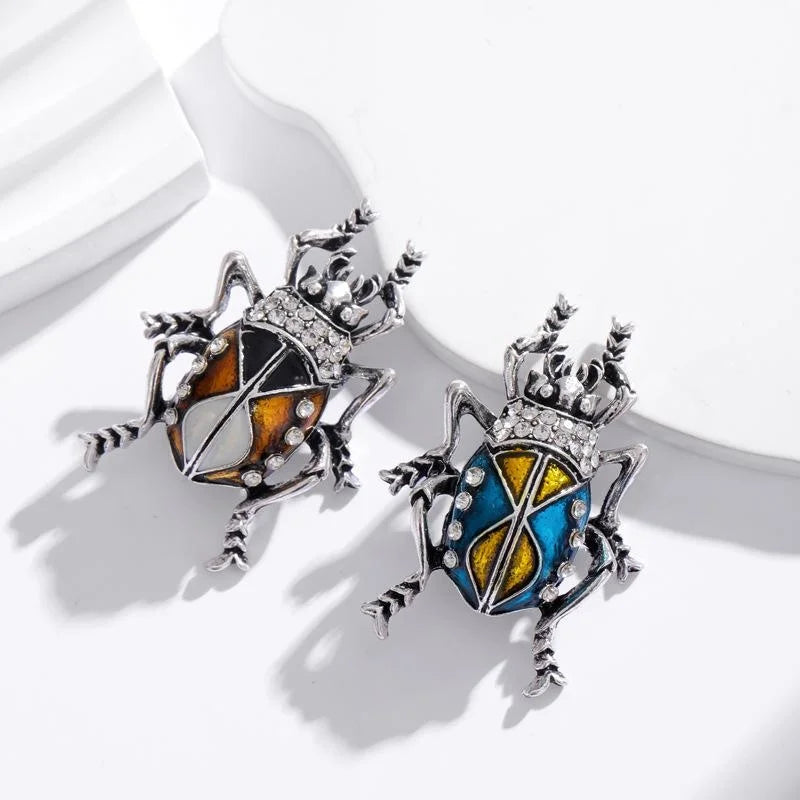 Luxury Enamel Beetle Brooch With Rhinestone Alloy Insect Lapel Pin For Women Suit Accessory Gift