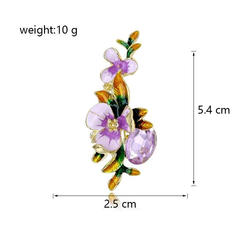 Elegant Gradient Enamel Iris Flower Brooch With Purple Rhinestone, Gold Alloy Lapel Pin Corsage Gift