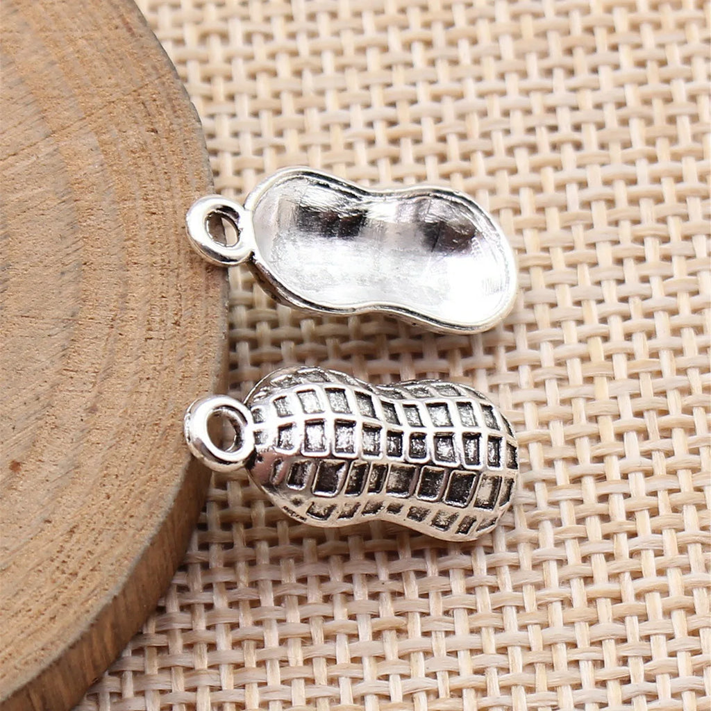 22x9.5mm 1.3g Antique Silver Zinc Alloy Peanut Charm Pendant for DIY Bracelet Necklace Making