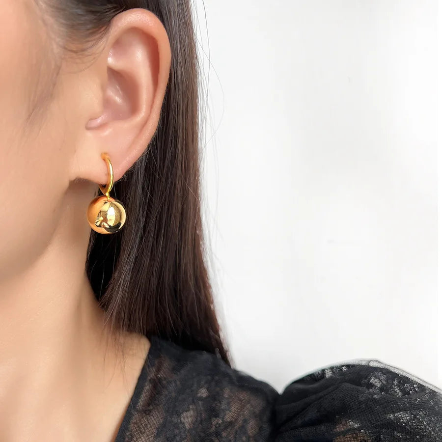 Elegant Silver Alloy Round Ball Drop Hoop Stud & Clip On No Piercing Minimalist Fashion Earrings