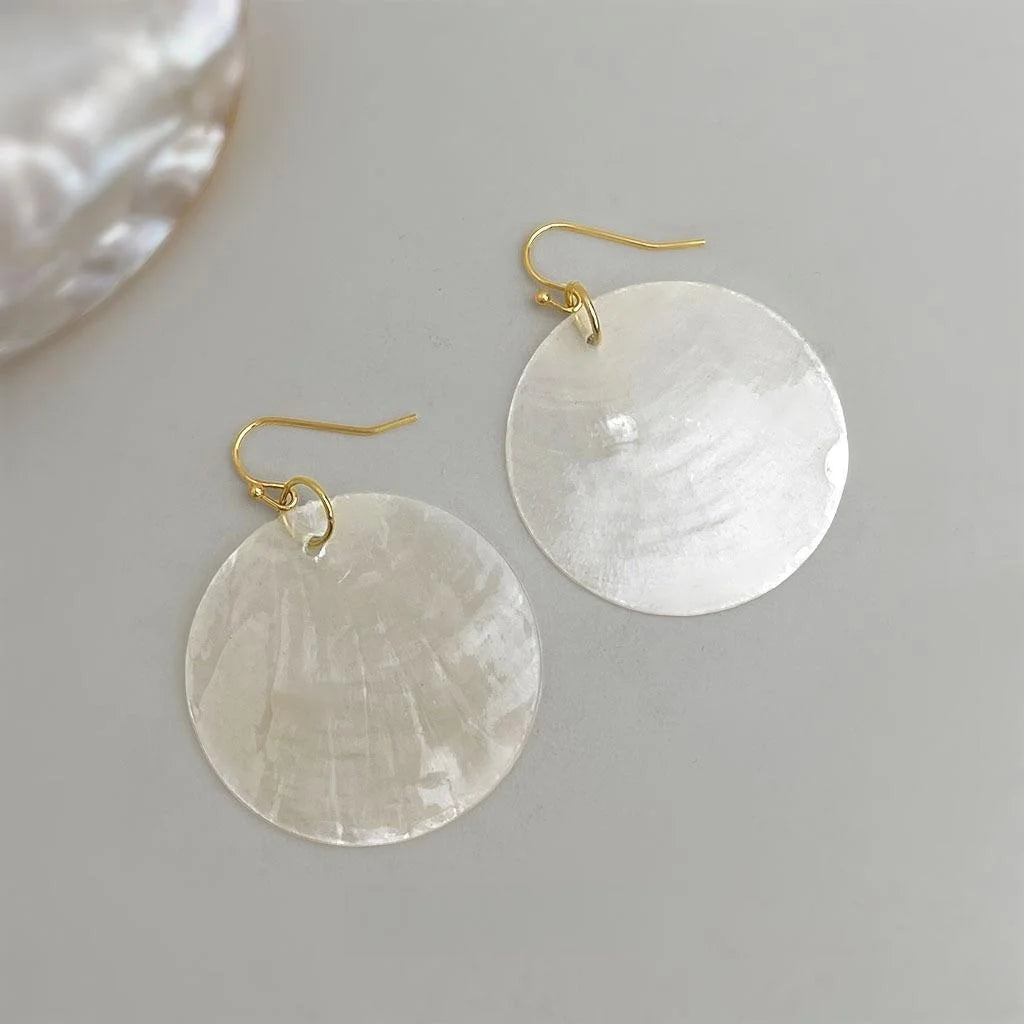 Natural Shell Geometric Drop Earrings Minimalist Beach Vacation Style Fashion Jewelry