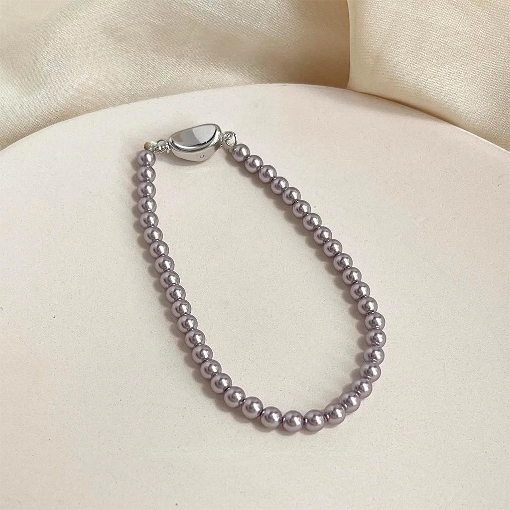Elegant Glass Pearl Bracelet With Real Gold Plated Geometric Ingot Clasp
