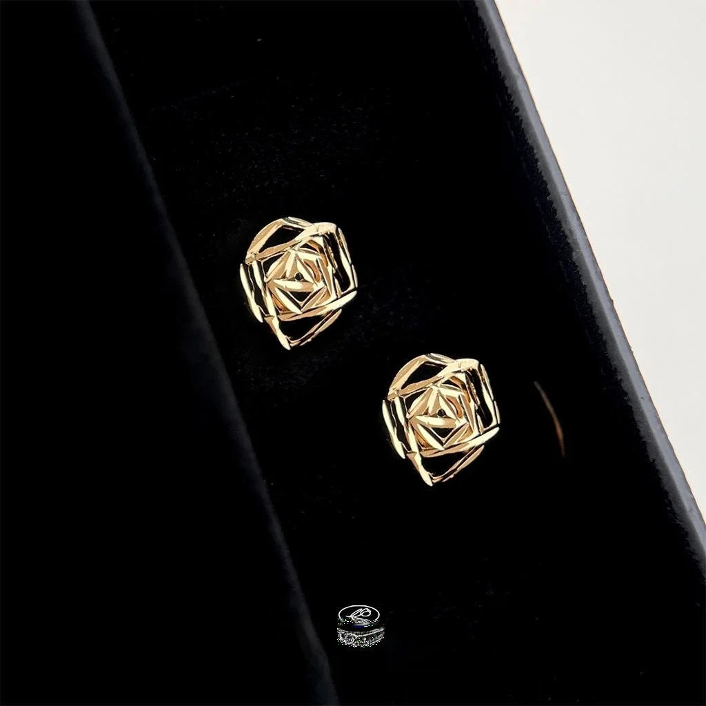 Light Luxury 14K Plated Copper Rose Flower Stud Earrings And Hollow Petal Design