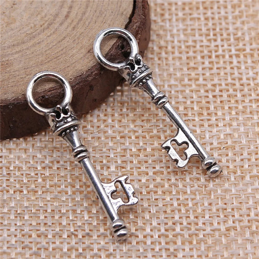 34x8mm 1.3g Antique Silver Zinc Alloy Key Charm Pendant for DIY Bracelet Necklace Jewelry Making