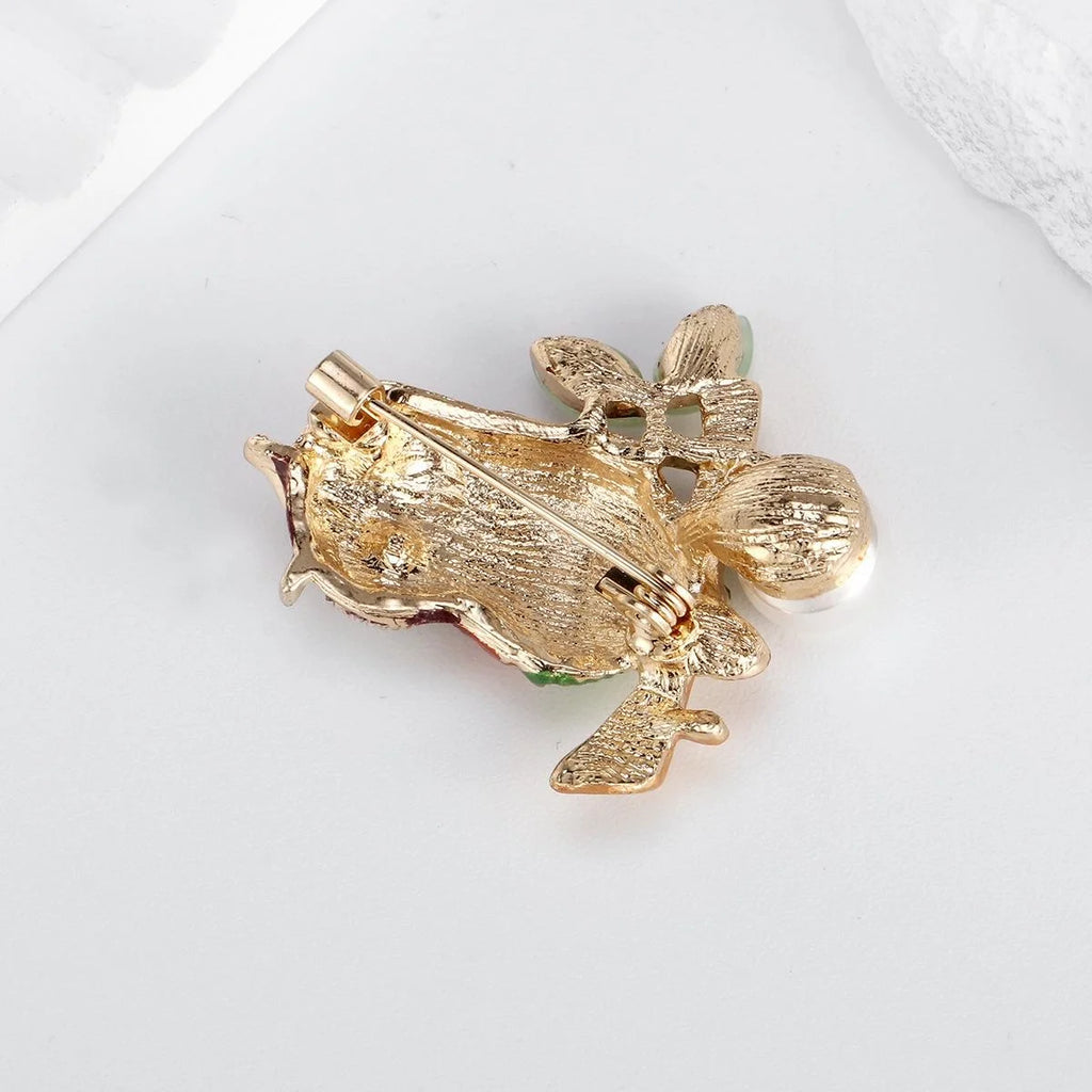 Cute Colorful Enamel Owl Brooch With Green Rhinestone Eyes And Pearl Drop, Elegant Lapel Pin Gift