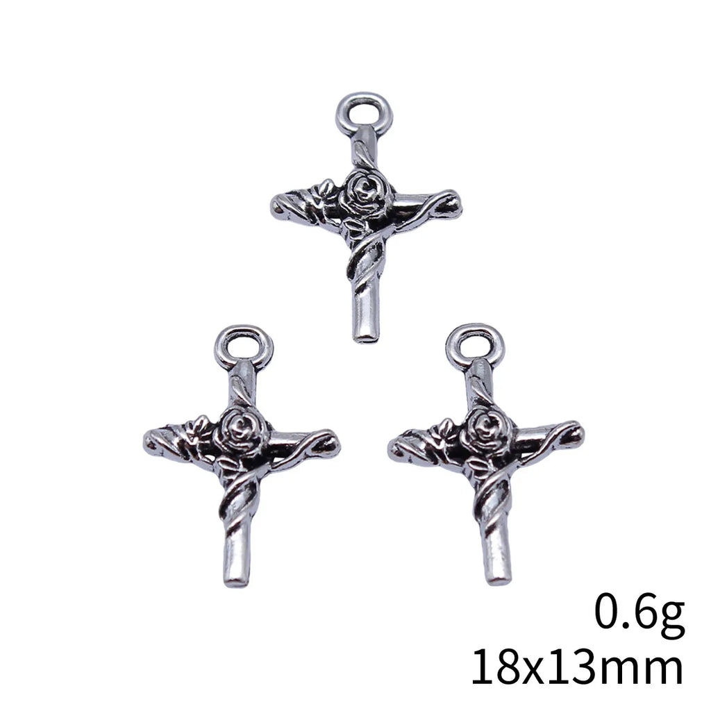18x13mm 0.6g Antique Silver Zinc Alloy Flower Cross Charm Pendant for DIY Necklace Bracelet Jewelry Making