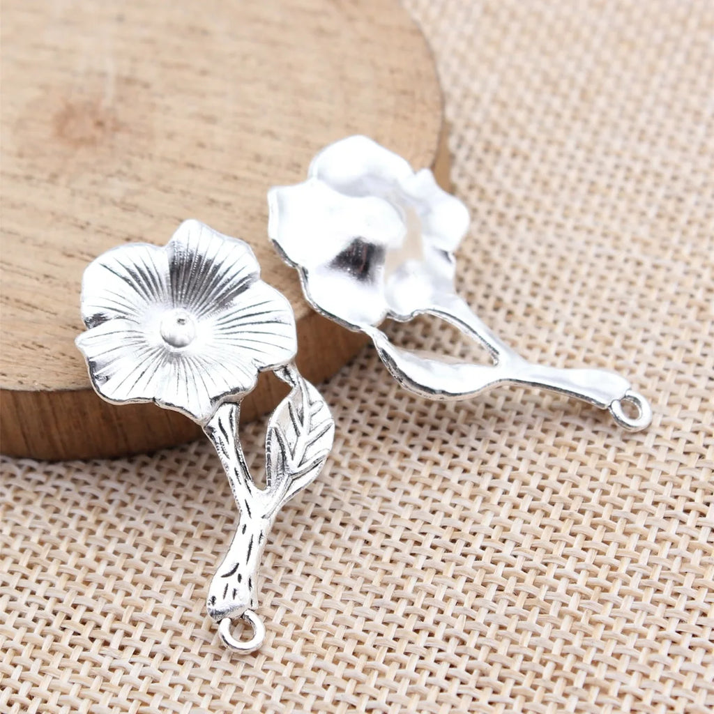 37x19mm 2.6g Antique Silver Zinc Alloy Flower Charm Pendant for Necklace Bracelet DIY Jewelry