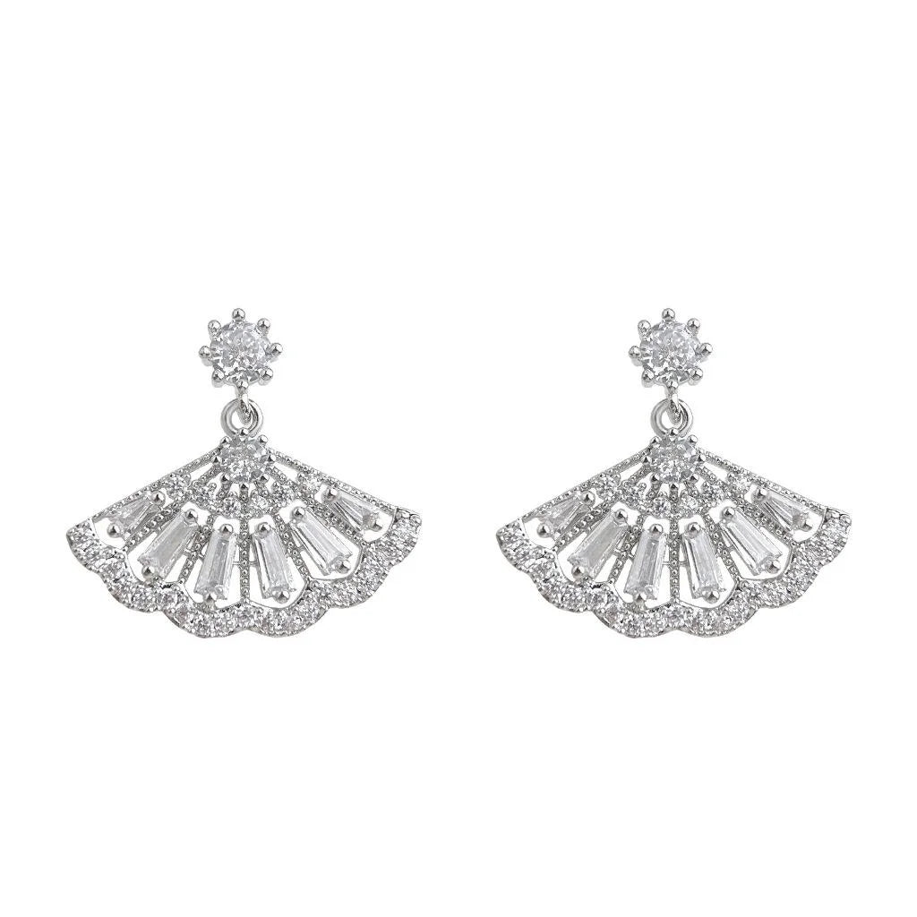 Light Luxury Eco-Friendly Copper Zircon Fan Geometric New Chinese Style Drop Earrings