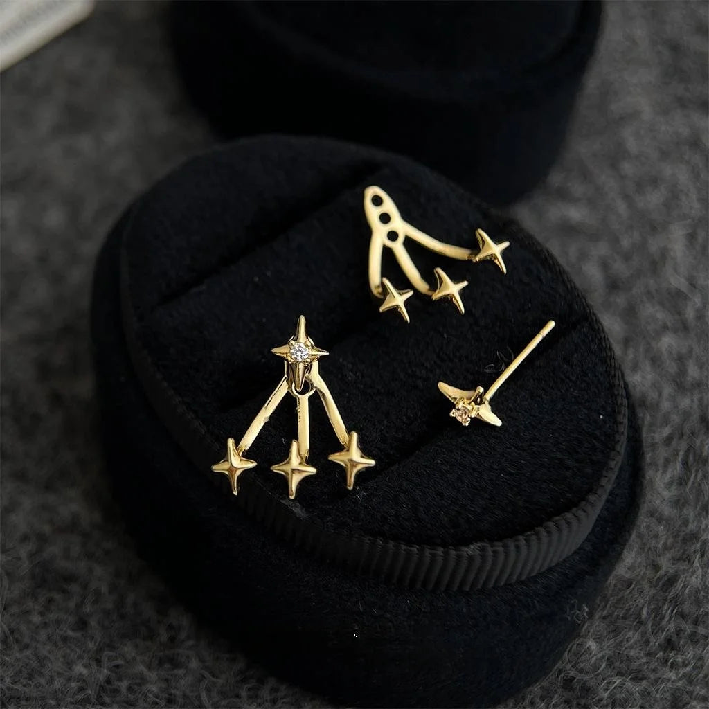 Two Way Star Zircon Copper Drop Earrings Light Luxury Style