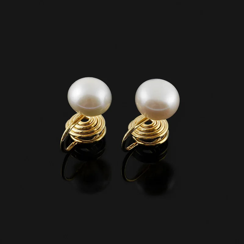 Elegant Round Freshwater Pearl Stud & Clip On No Piercing Minimalist Women's Fashion Earrings