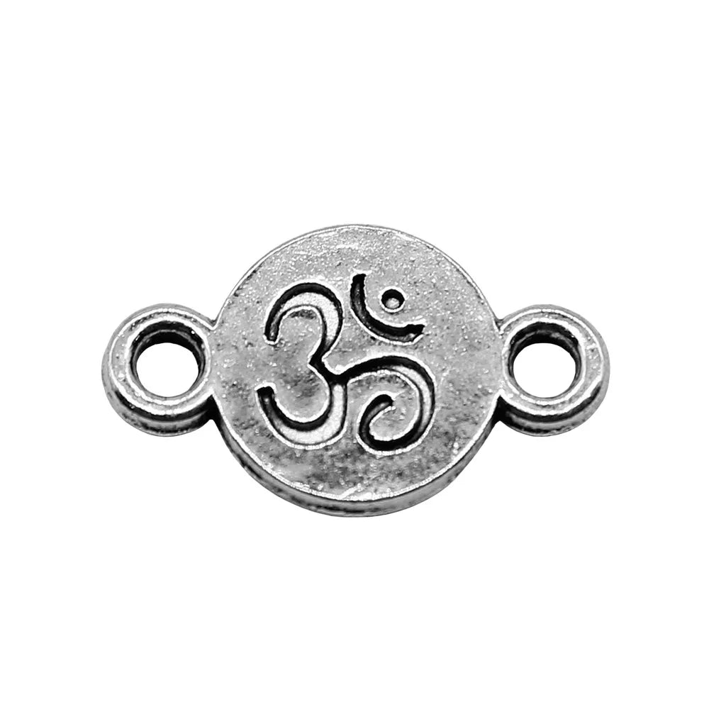 10x17mm 0.7g Antique Silver Zinc Alloy OM Round Connector Charm for DIY Jewelry Making
