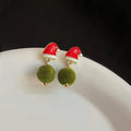 Premium Copper Christmas Santa Hat Pom Pom Drop Earrings Festive Green Red Winter Jewelry