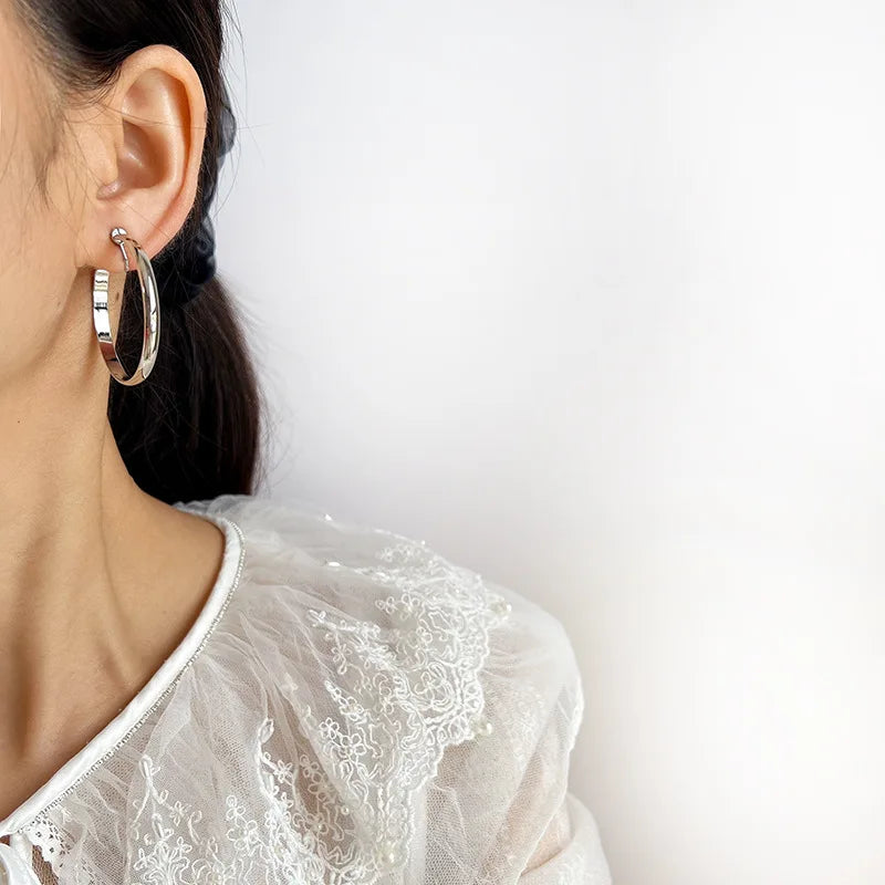 Elegant Smooth Round Alloy Hoop Stud & Clip On No Piercing Minimalist Metal Circle Earrings