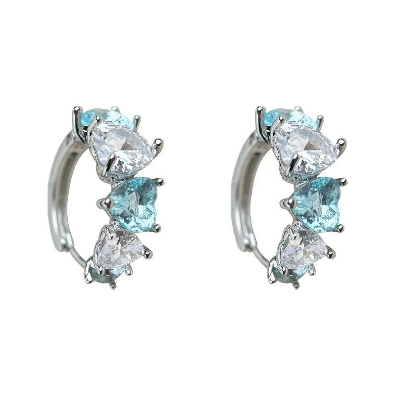 Sweet Heart Shaped Blue Zircon Drop Earrings Summer Vacation Style Elegant Jewelry