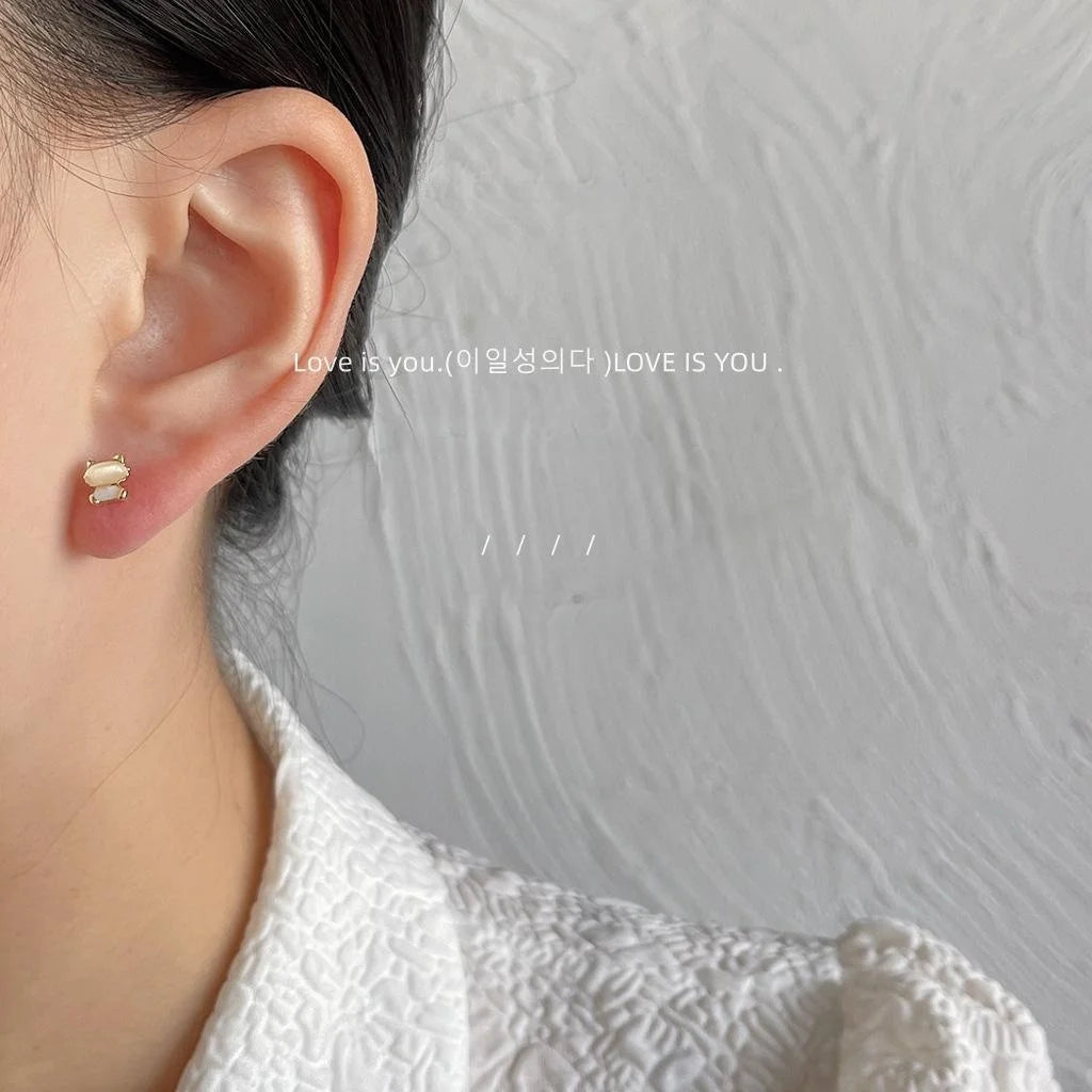 Mini Cute Cat Stud Earrings 14K Plated Copper Simple Style Jewelry For Women