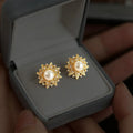 High Luster Pearl And Zircon Sun Geometric Micro Pave Stud Earrings Light Luxury Jewelry