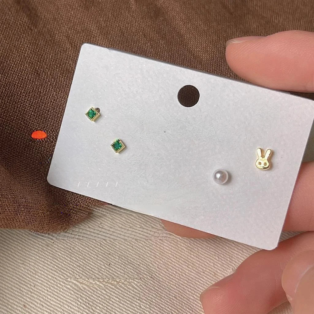 6 Piece 14K Plated Copper Chinese Character Mini Stud Earrings Style