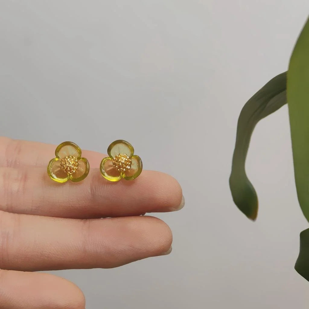 Summer Fresh Green Flower Copper Stud Earrings, Style Small Floral Ear Jewelry