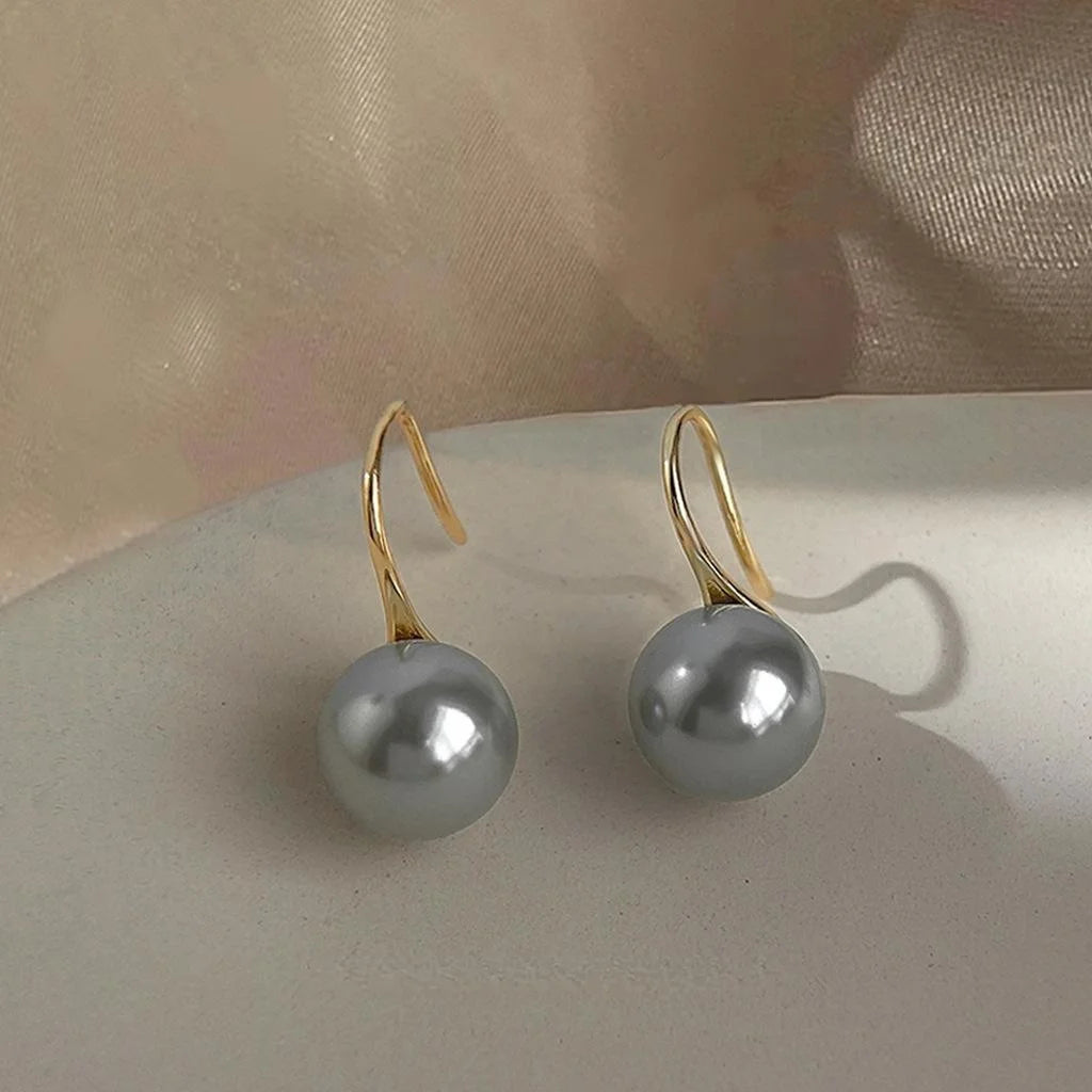 14K Gold Plated Copper Gray Glass Pearl Geometric Drop Earrings For Commuter Style