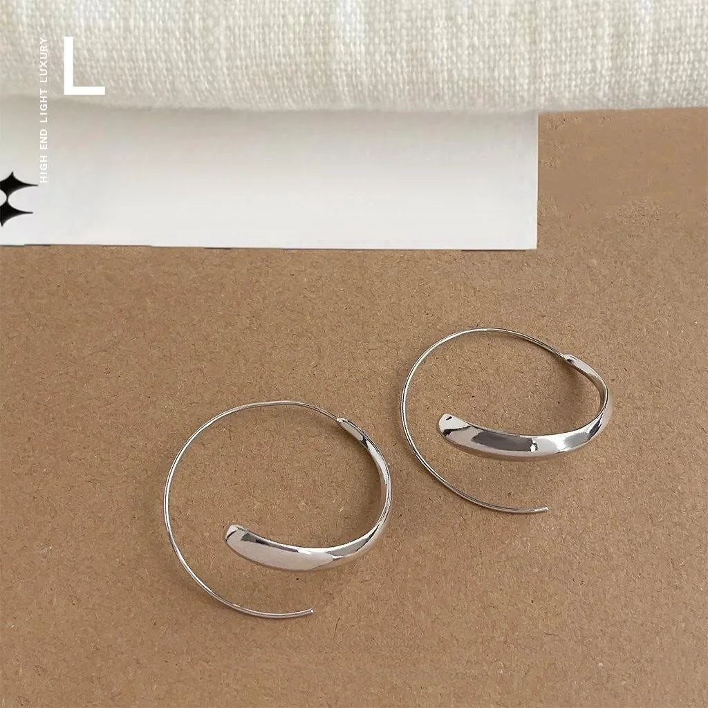 Minimalist Copper Geometric Line Hoop Drop Earrings Fashion Commuter Trendy Niche Design