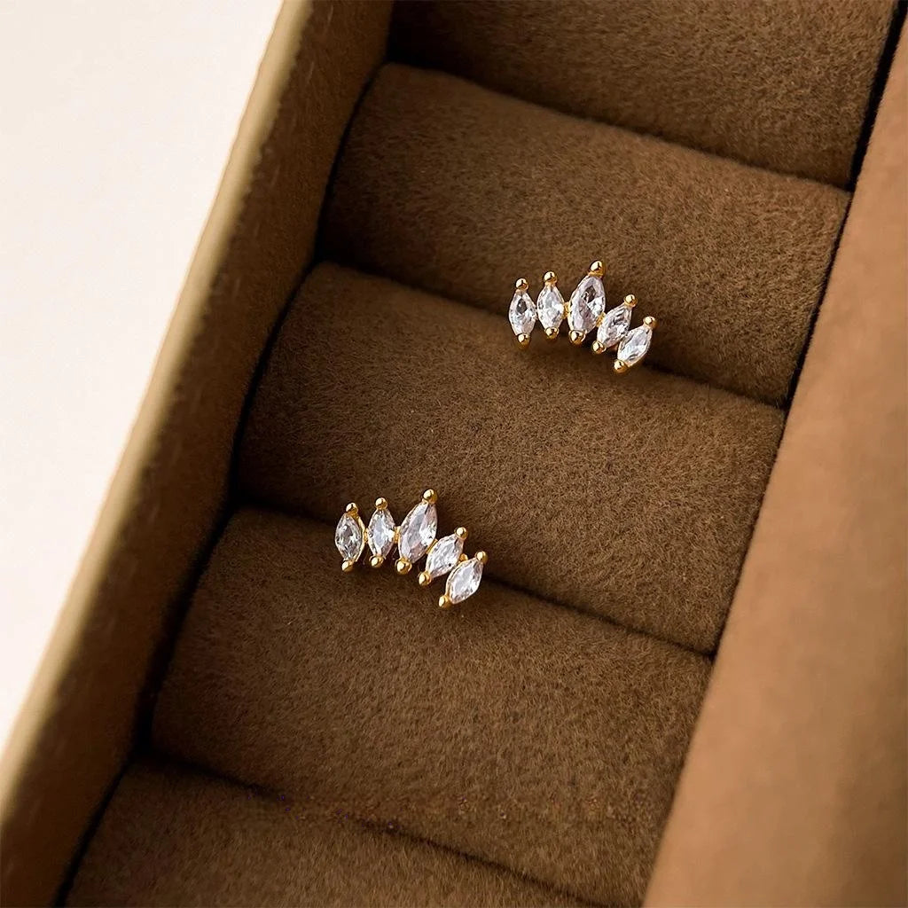 Tiny 14K Plated Micro Pave Zircon Oval Geometric Minimalist Stud Earrings
