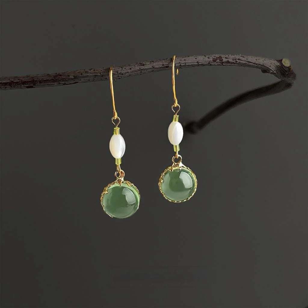Handmade Vintage Palace Style Copper Shell Glass Crystal Ball Geometric Drop Earrings For Women