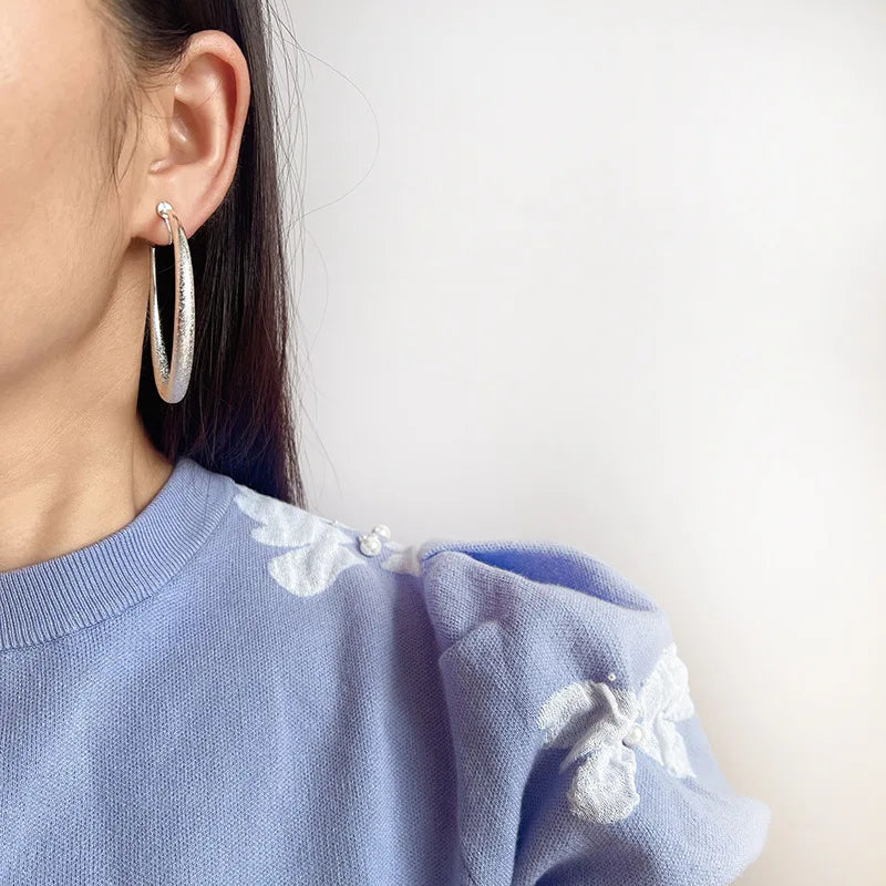 Vintage Frosted Alloy C-Shaped Hoop Stud & Clip On No Piercing Spiral Disc Women's Statement Earrings