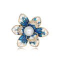 Elegant Pink Enamel Begonia Flower Brooch With Faux Pearl And Rhinestones, Floral Lapel Pin Gift