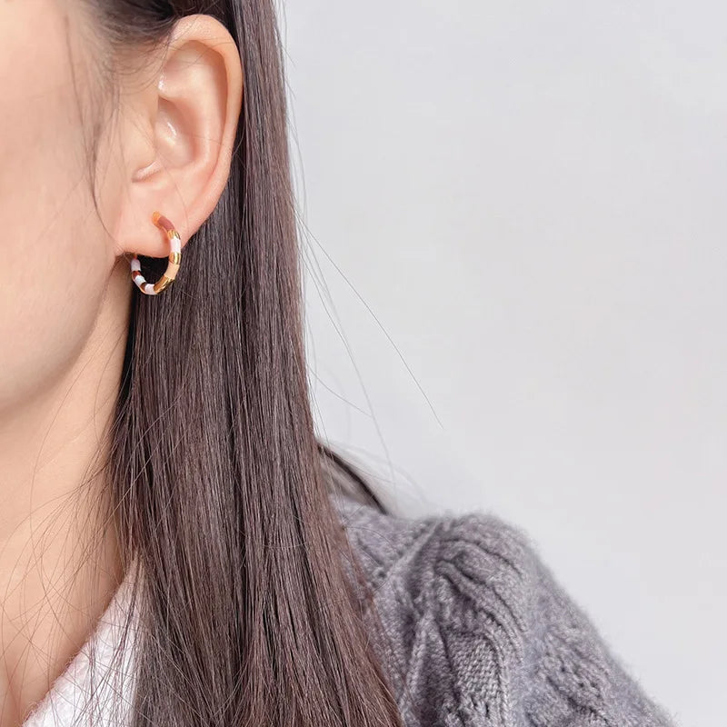 Colorblock Enamel Spiral Disc Hoop Alloy Stud & Clip On No Piercing Dopamine Statement Earrings