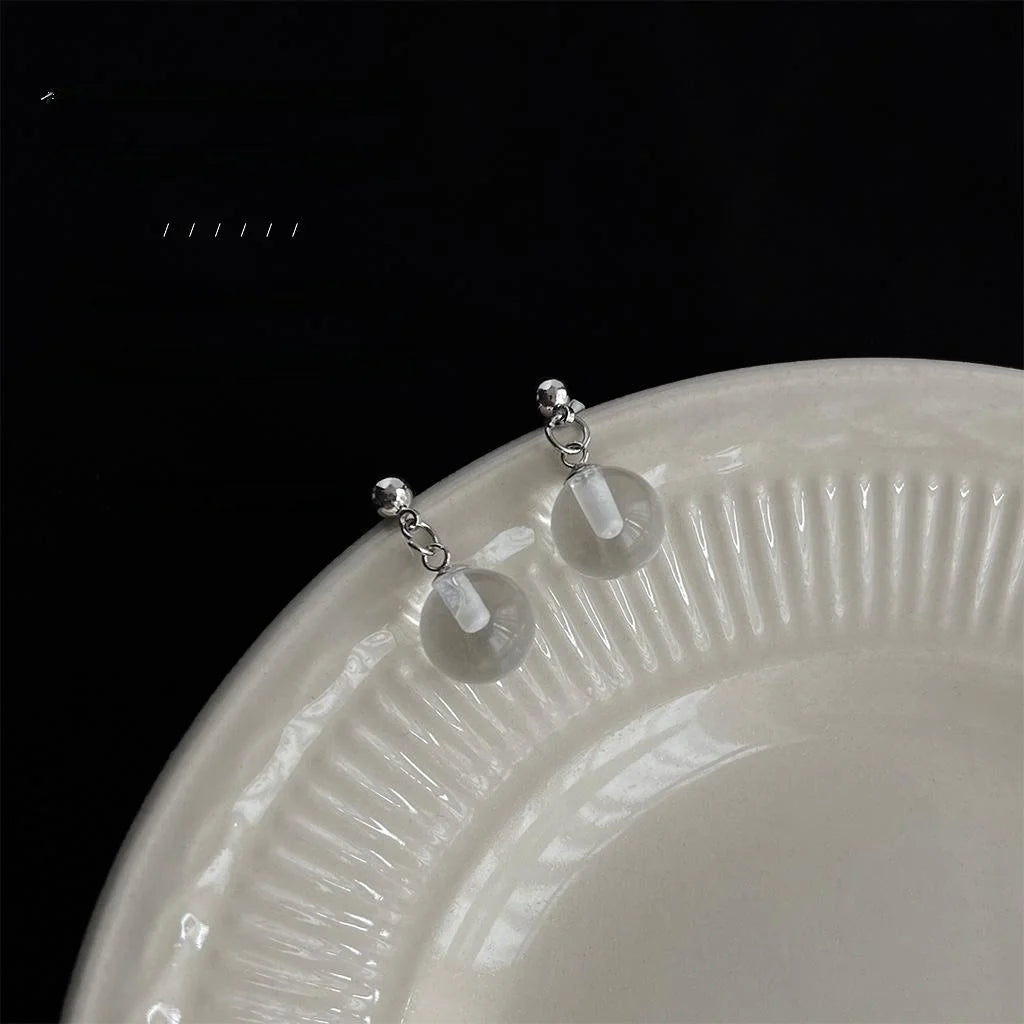 Minimalist Geometric Transparent Glass Ball Drop Earrings Light Luxury Commuter Jewelry