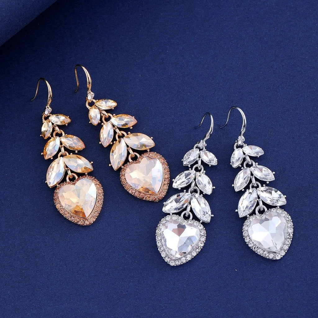 Luxury Crystal Heart Drop Earrings Rhinestone Alloy Bridal Dangle Earrings For Wedding Party Gift