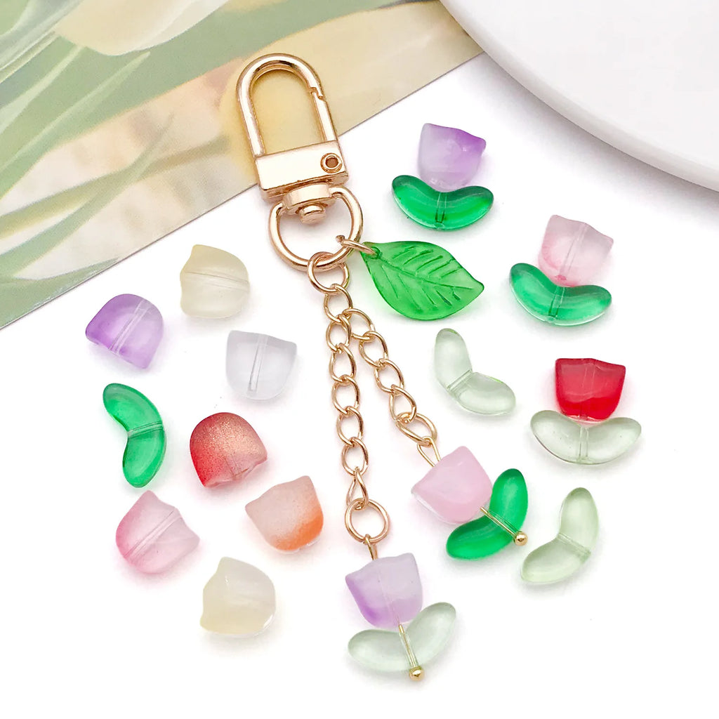 Gradient Glass Tulip Flower Leaf Loose Beads for DIY Bracelet Necklace Jewelry Making
