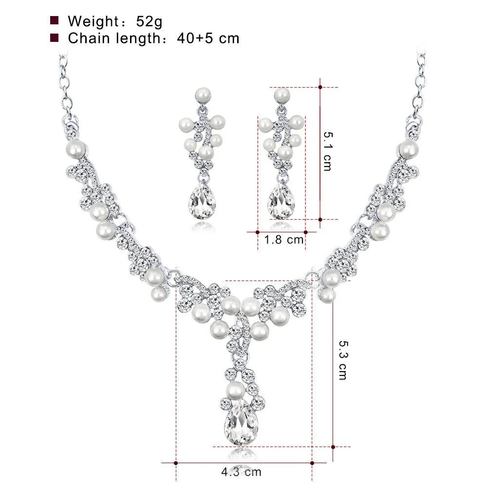 Elegant Bridal Pearl Rhinestone Crystal Drop Earrings And Necklace Jewelry Set For Wedding Party Banquet Gift