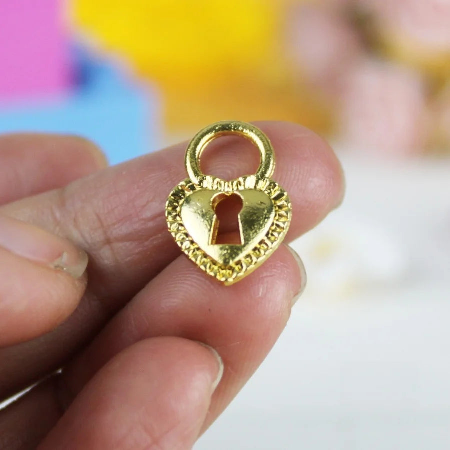 17x12MM Gold Zinc Alloy Heart Lock Charm Pendant for DIY Necklace Bracelet Jewelry Making